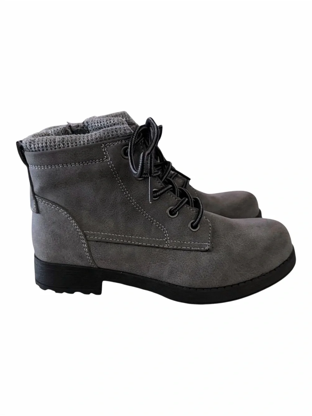 Sporto kids ankle boots, medium gray size 3‎ lace up. Side zipper